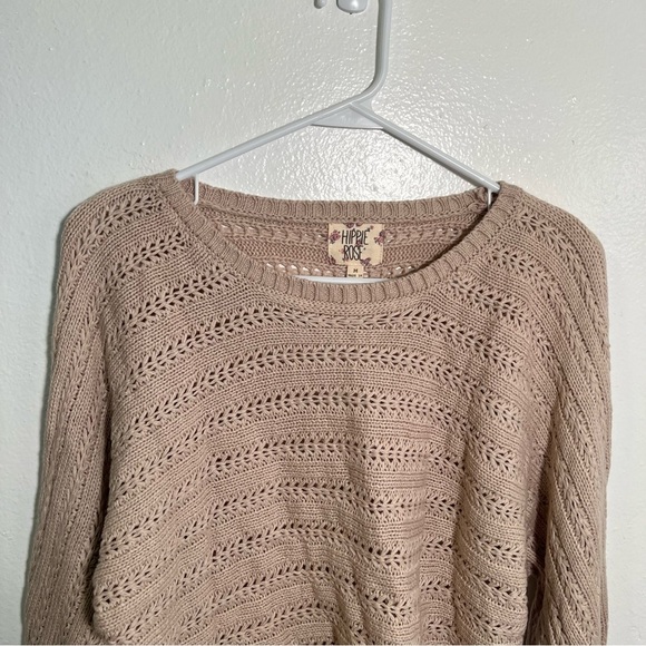Hippie Rose Crewneck Sweater Beige Dolman Sleeve M - Picture 2 of 9